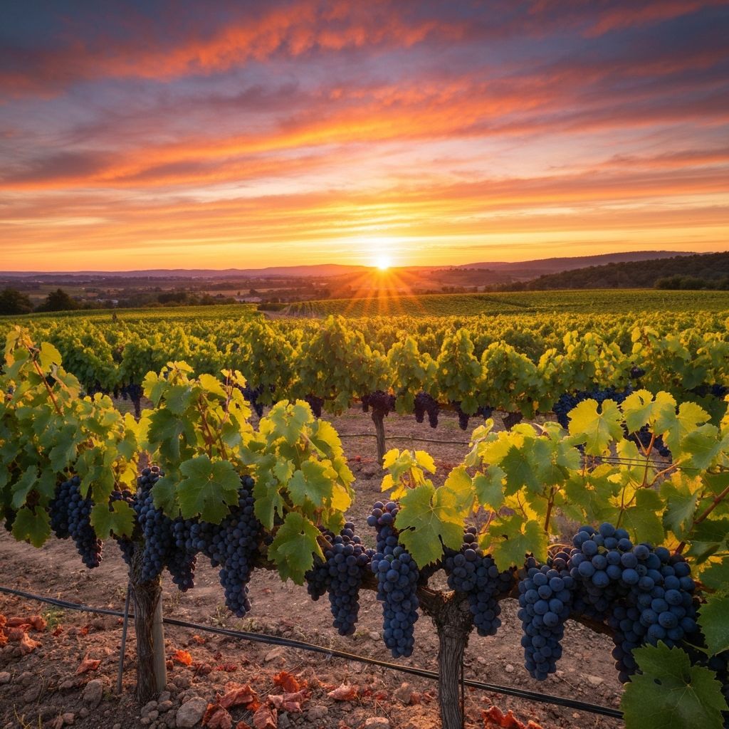 Vinhedos ao pôr do sol